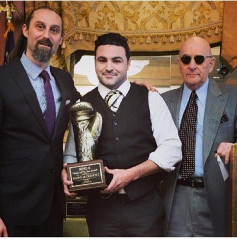 Little Mac recieving the "Rocky of the Year" Award at the N.Y. Ring 8 Award Ceremony from legendary ring announcer David Diamante and manager Tommy Gallagher