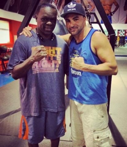 Little Mac with friend, former world champ Jeff Mayweather in American Top Team training camp in Florida 2014.